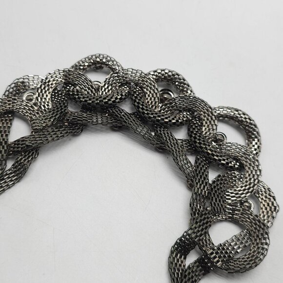 Vintage Mesh Chain Bib Necklace With Rhinestones Lobster Clasp - Picture 5 of 6